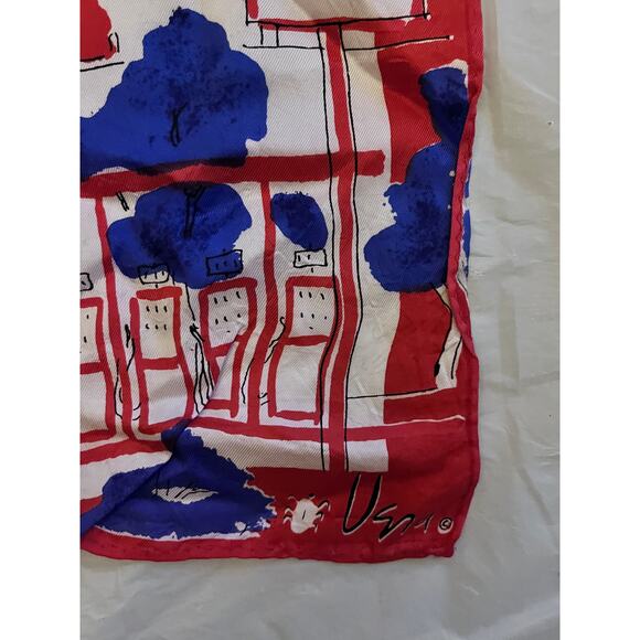 Vintage VERA Neumann Scarf ~ Ladybug Signed ~ Red & Blue ~ Cars ~ 14" x 43" - Picture 5 of 5